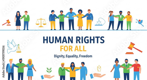 Diverse people unite for human rights and equality promoting dignity freedom and social justice globally