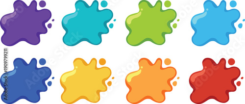 Multi-colored paint blotches and stains collection: Rainbow ink splat elements for creative design