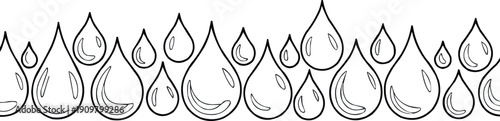 Horizontal seamless border with thin line water droplets and artistic reflections for fresh natural branding