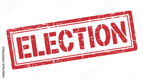 Red election stamp with rectangular border and distressed texture on white background