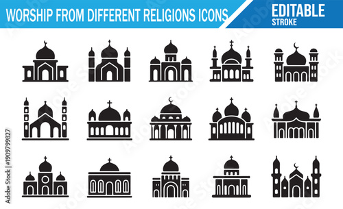Holy places vector icons collection.