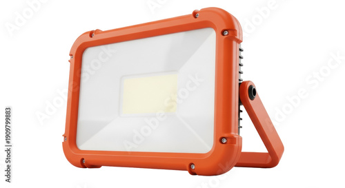Obraz na płótnie Orange LED work light isolated PNG on transparent background, portable floodligh