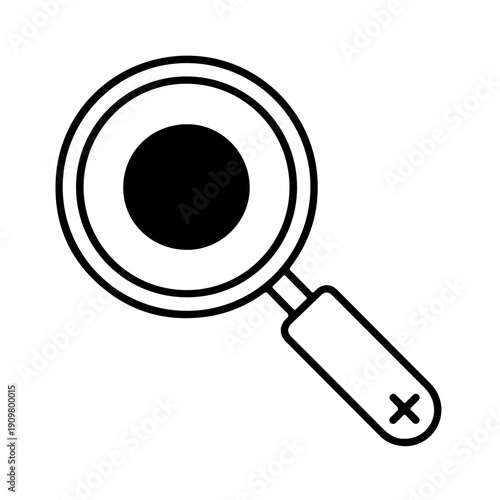 A black and white magnifying glass icon with an x mark over the lens Vector