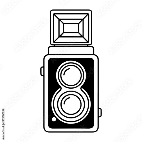 Vintage twin-lens reflex camera illustration in monochrome Vector