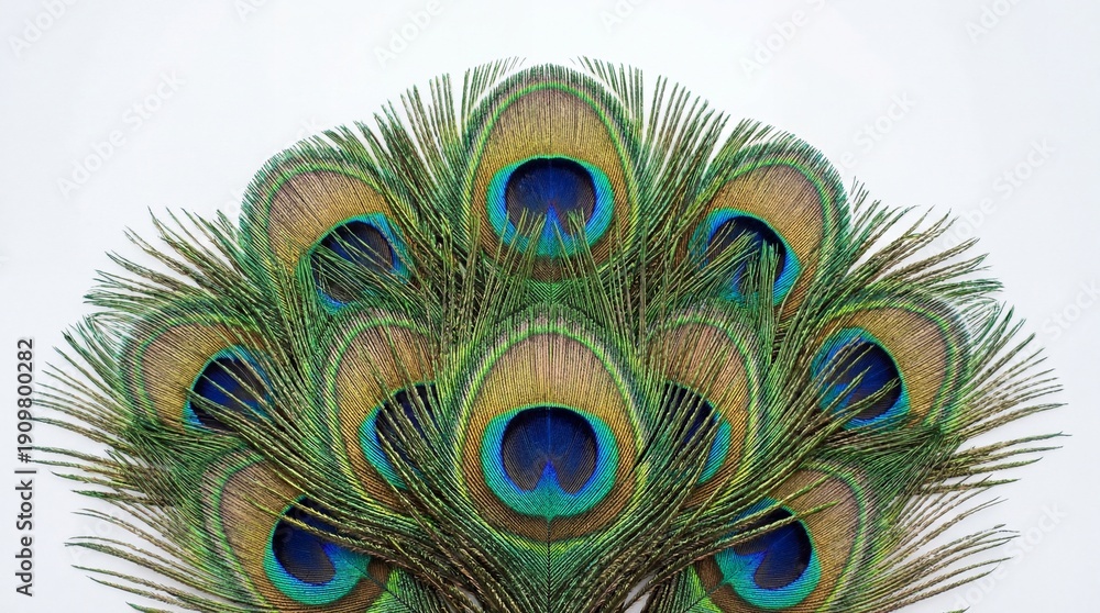 Obraz premium Beautiful bright peacock feathers on white background