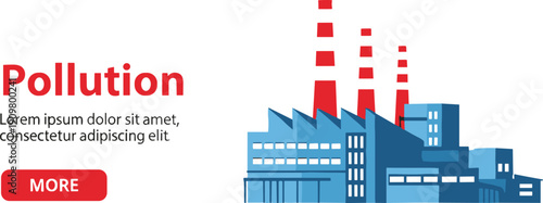 Industrial pollution factory illustration, environmental contamination concept, smokestacks emitting smoke, urban industry scene, ecology warning, vector design, isolated on white background