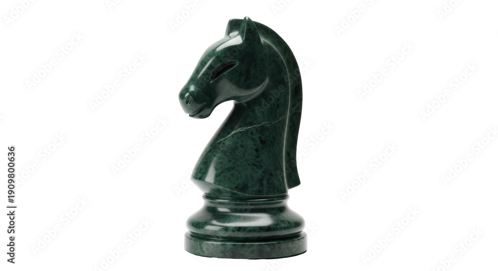 Obraz premium Green marble chess knight isolated PNG, strategy game piece for board games and design projects on transparent background