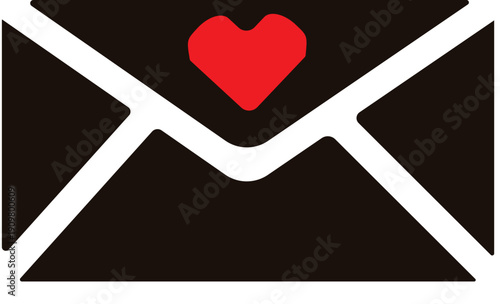 Love Letter Symbol: A simple yet elegant illustration of a love letter, a vibrant red heart adorning the envelope, representing a message of affection and intimacy.