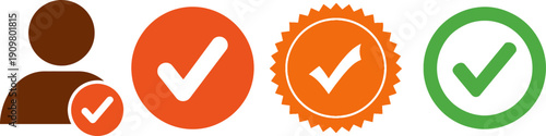 User account verification and successful approval check mark symbols vector pack