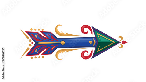 Colorful decorative arrow with intricate designs and patterns.