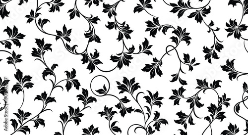 “Elegant monochrome vector pattern featuring abstract botanical shapes and flowing vines, clean professional vector style, strong contrast, seamless composition” 