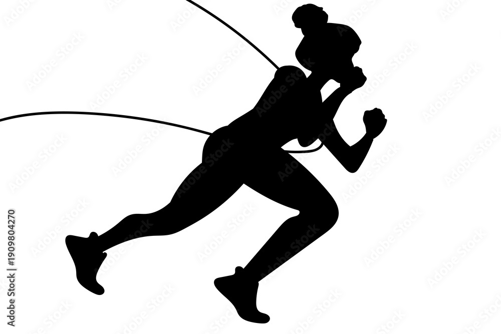 Fototapeta premium Woman running takes the finish line tape in a race. Concept of athletic victory