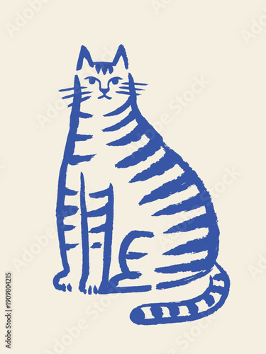 Tabby cat naive striped poster vector illustration