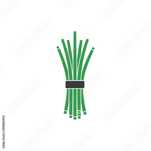 Flat Vector of Chives Bunch with Bundled Stems and Elastic Band on White Background