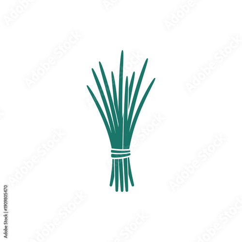 Flat Vector Illustration of Chives with Tied Green Stalks on White Background