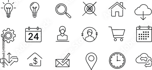 Collection of 20 line icons for various applications