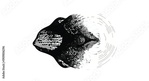 Black ink splatter with white background, abstract artistic design element, creative expression, artistic technique, dynamic movement, modern art