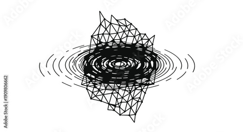 Geometric abstract background with black polygonal mesh ripple effect on white, modern digital design element for tech or innovation concept