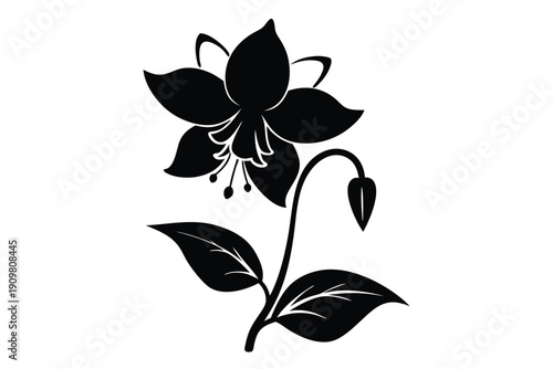 columbine silhouette line art vector illustration