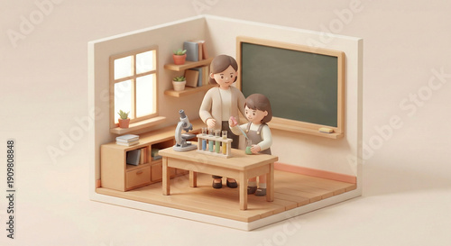 Teacher and student doing science experiment in classroom