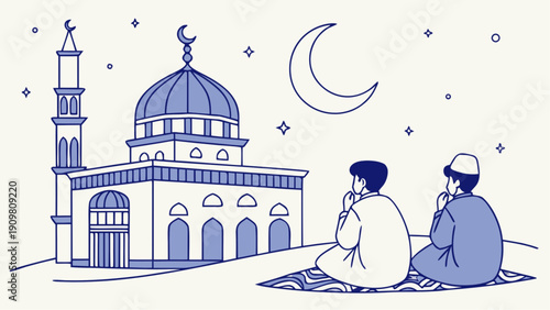 Ramadan Night Prayer and Worship Minimal Islamic Vector