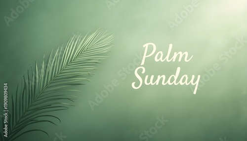 A serene Palm Sunday background with a palm leaf and soft green gradient