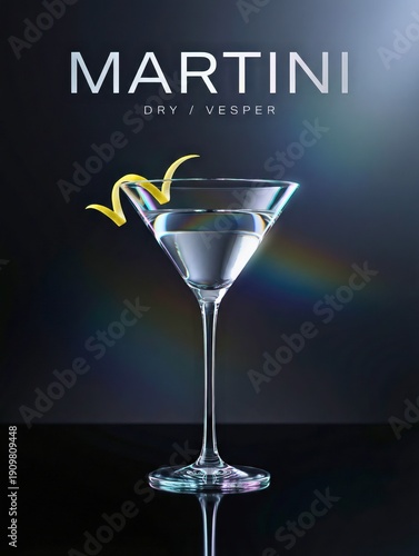 Martini dry vesper cocktail lemon twist glass prism light