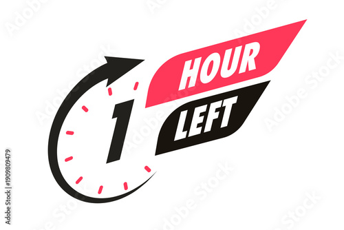 Timer 1 hour left arrow clock icon for promotion, promo offer, sale, social media post