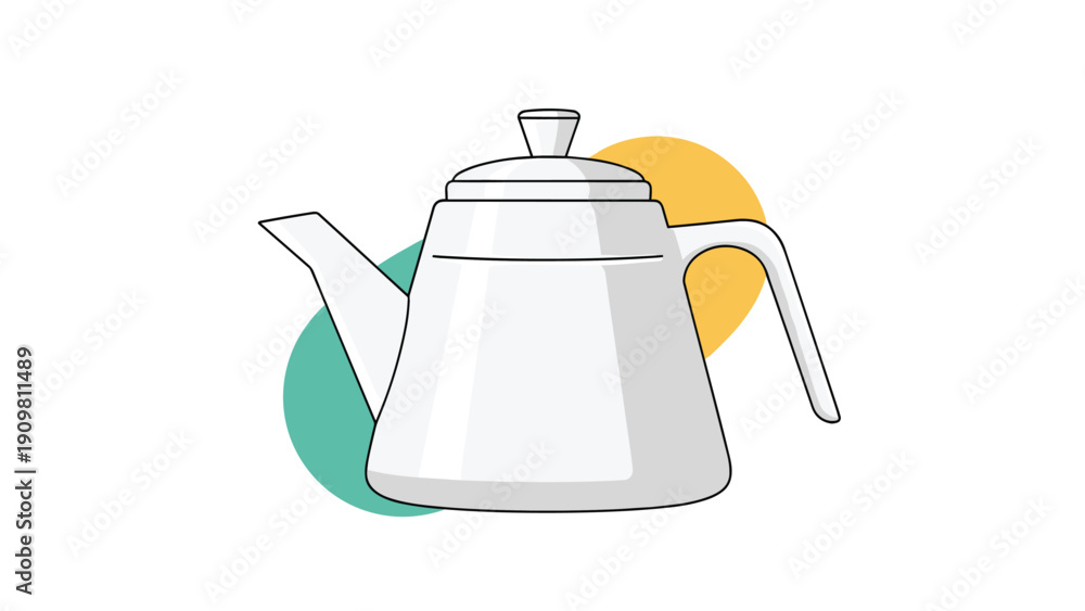 Obraz premium White ceramic teapot with a simple design is shown against soft green and yellow abstract background circles for contrast.