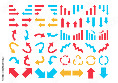 カラフルな矢印アイコンのセット素材　赤・青・黄色