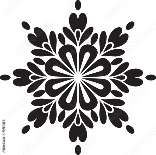 Intricate black snowflake mandala floral inspired symmetrical vector image
