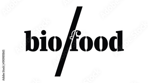 Bold black bio food text logo with a diagonal slash is designed in a modern stencil font for organic branding or labels.