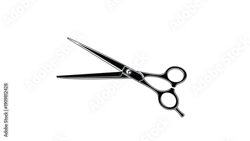 Professional hair styling scissors silhouette in black and white shown in an open position for salon and grooming related imagery.