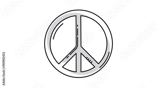 Simple black line drawing of a universal peace sign symbol with light gray shading to create a clean and modern minimalist icon.