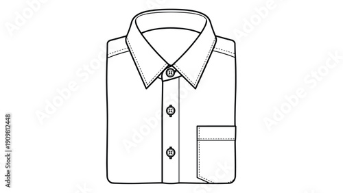 Clean line drawing of a neatly folded white dress shirt with a collar, buttons, and a front pocket for business and fashion themes.
