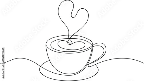 One line drawing of coffee cup with heart