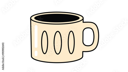 Simple ceramic coffee mug in a light beige color filled with dark black coffee against a plain white background.