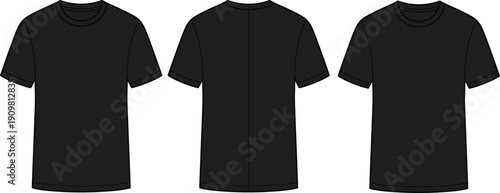 Black t shirt mockup front and back view, blank apparel template for fashion design, print branding and merchandising
