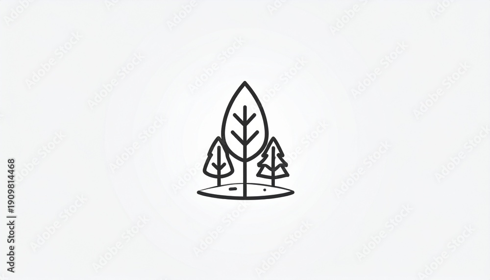 Fototapeta premium Hand drawn minimalist green tree icon isolated on white background vector illustration