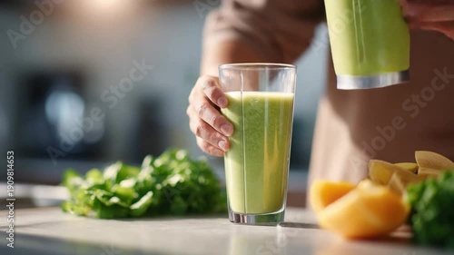 Experience the joy of making a fresh green smoothie. This vibrant drink is packed with nutrients. Perfect for health lovers and anyone wanting a refreshing boost. AI