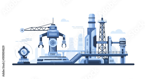 Industrial factory machinery and equipment illustration.