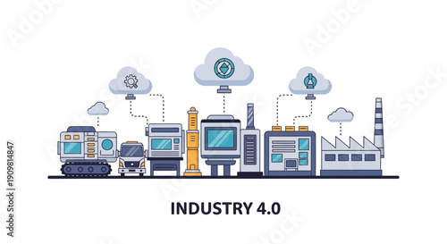 Industry 4.0 concept with modern factory and digital technology integration.