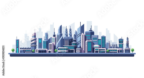 Modern cityscape with sleek skyscrapers and urban landscape.