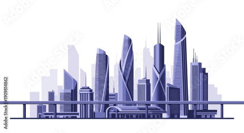 Modern City Skyline with Sleek Skyscrapers and Urban Landscape.