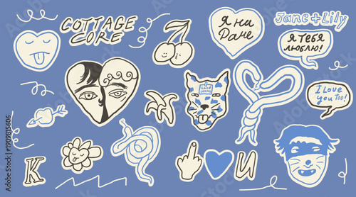 Valentine's day special set in hand drawn style in vector. Elements for stickers decoration design mail posts postcards poster print invitation background backdrop wrapping wallpaper