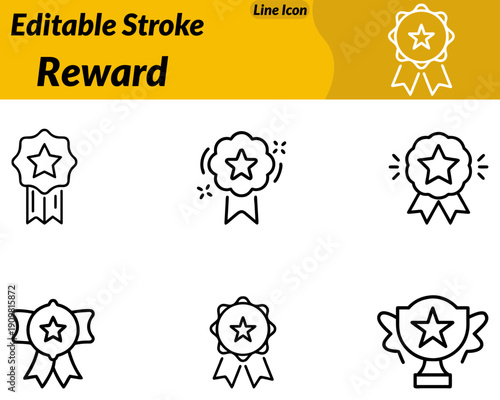 A modern reward icon featuring a trophy medal or gift box with a ribbon. Symbolizing achievement recognition success and appreciation. Designed with clean lines and balanced shapes in a simple.
