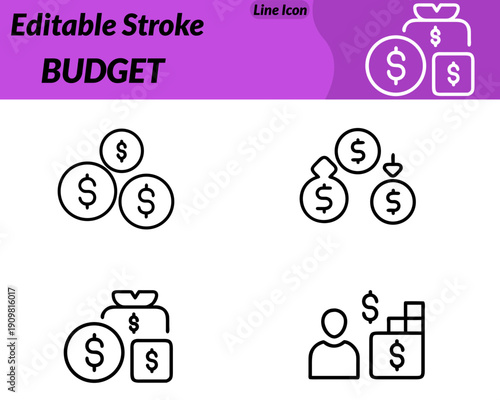 Budget Set line icon. Flat vector design with subtle shadows crisp outlines and balanced proportions. Optimized for medium to large sizes. Neutral or corporate-friendly color palette on a transparent.