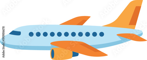 Blue, and, orange, commercial, passenger, jet, airplane, vector, illustration, isolated, on, white, background, for, airline, aviation, travel, flight, transport, graphics,