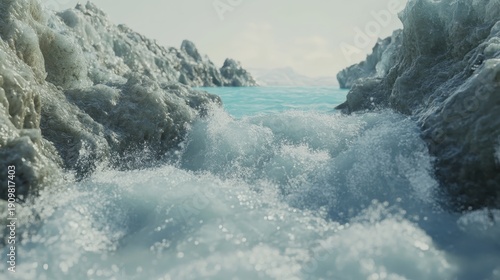 Wallpaper Mural Turbulent glacial meltwater forming a proglacial lake surrounded by icy mountains under a bright sky Torontodigital.ca