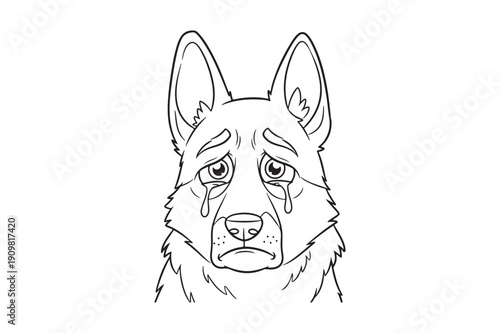 Cute Cartoon German Shepherd Coloring Sheet – Playful Dog Outline Vector, German Shepherd Coloring page 